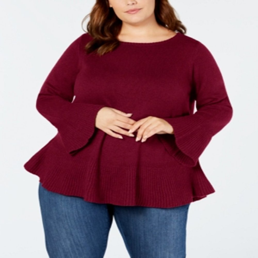 Style & Co Plus Size Ruffled Sweater in Scarlet Wine, Size 0X, $56.50